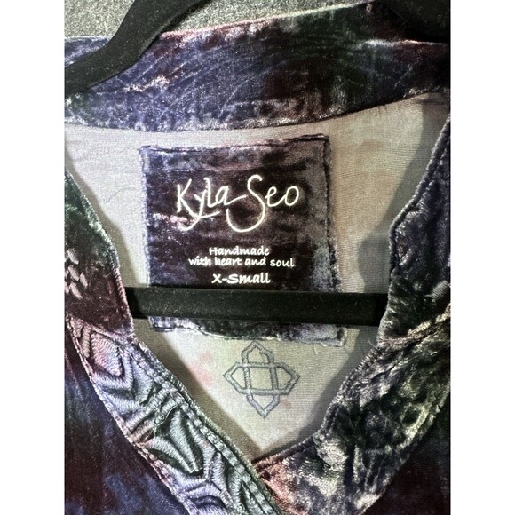Kyla Seo Kinzie Dress Velvet Tie-Dye Embroidered Tunic Blouse - Deep Camo (XS) - Picture 2 of 7